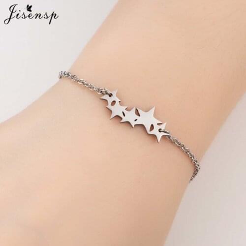 Jisensp Fashion Stainless Steel Bracelets for Women Girl Everyday Jewelry Delicate Pentagram Tiny Star Bracelet Pulseira Feminin