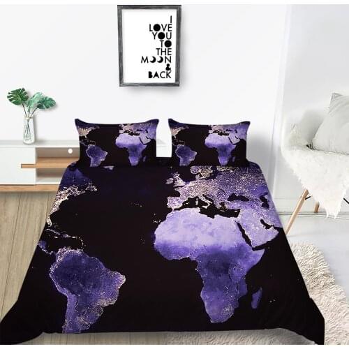 Luxury Bedding Set King Size Fashionable 3D Purple World Map Duvet Cover Queen Twin Full Single Double Unique Design Bed Set