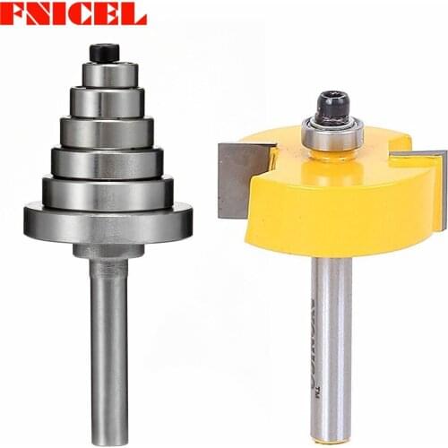 1 Set 1/4" 1/2" Shank Router Bit 1/2" Lendth with 6 Bearings Rabbet Router Bit & Bearing Set For Engraving Machine
