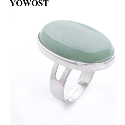 Beautiful Jewelry Party Ring Silver Color Natural Cabochon stone Bead Aventurine Adjustable Finger Rings for Women Gift QX3075