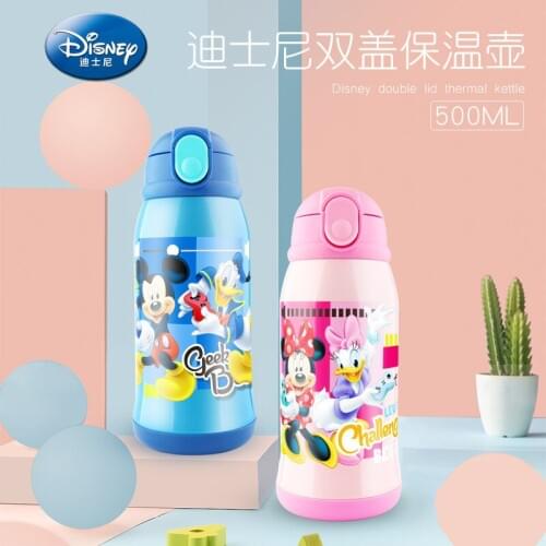 Disney 500ML Mickey Minnie Donald Duck with straw double cover mug Dual use Safety anti-fall 304 stainless steel Lightweight cup