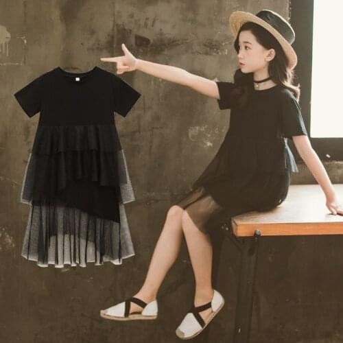 Summer Kids Dresses for Girl 2021 New Brief Mesh Toddler Teens Children Princess Clothing O-neck Baby Girls Dress