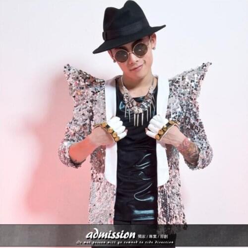 Night field male magician performance costume sequins small suit nightclub stage costume male singer DJ performance suit jacket