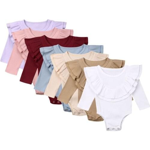 Toddler Baby Girls Clothes Bodysuits 0-24M Infant Baby Girls Clothes Ruffle Solid Long Sleeve Romper Jumpsuit Fall Clothes