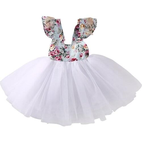 Baby Girls Sleeveless Floral Dress Toddler Kids Party Flying Sleeve Tutu Ball Gown Voile Dresses