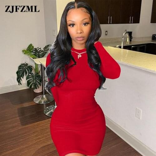 Red/purple/black Casual Short Dress for Women Classy Round Neck Long Sleeve Skinny Dresses Sexy Midnight Clubwear Party Robe