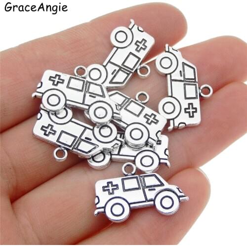 GraceAngie 20pcs Antique Medical Ambulance Charm Car Pendant DIY Zinc Alloy Necklace Jewelry Making Crafts FindingColor