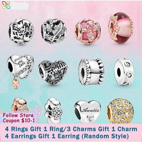 Smuxin 925 Sterling Silver Beads Chained Heart Charms fit Original Pandora Bracelets for Women Jewelry Making Girl Gift