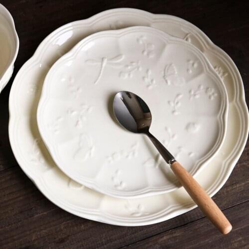 Retro Creamy Dragonfly Butterfly Embossed Lace 10 Inch Plate /8 Inch Plate/Deep Bowl