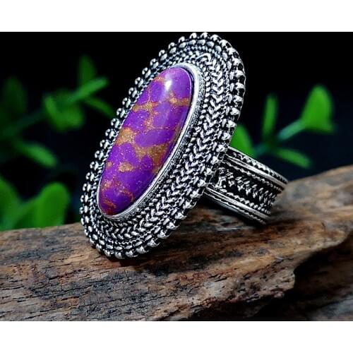 Retro Large Oval Purple Dragon Crystal Ring 925 Thai Silver Amethyst Lace Exaggerated Finger Rings for Women Girls Party Jewelry