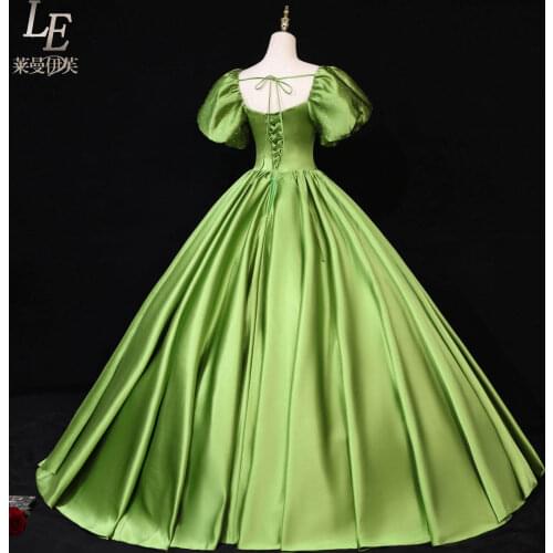 Luxury princess bubble sleeve grass green beading fairy court ball gown royal Medieval Renaissance Victorian dress Belle ball