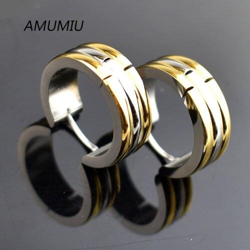 AMUMIU Titanium Steel Men Womens Trendy Round Gold Color Stud Earrings Fashionable Jewelry 2017 HZE023