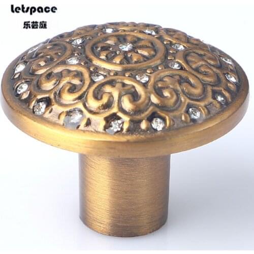 European retro style crystal drawer shoe cabinet wine cabinet knob pull yellow bronze cupboard dresser kitchen cabinet handle