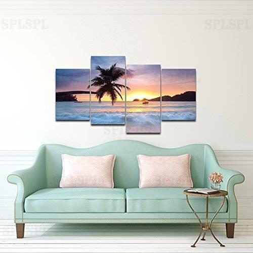Sunrise Beach 4 panels Seascape Canvas on wall art Modern paintings decorations Not framed Canvas Painting for Home & Office
