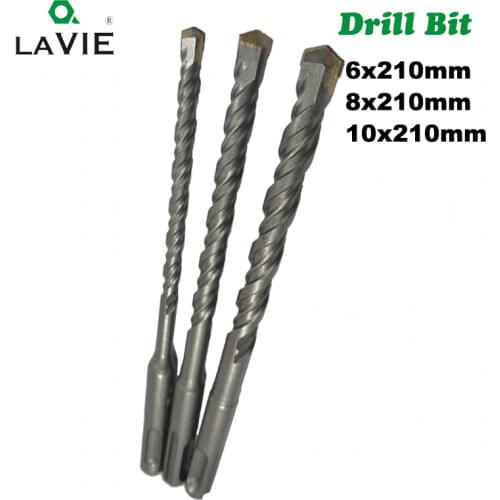 LAVIE 3pc/Lot SDS Plus Drill Bits 6 8 10mm 210mm Hole Saw Drilling for Electric Hammer Concrete Wall Brick Block Masonry DB01010