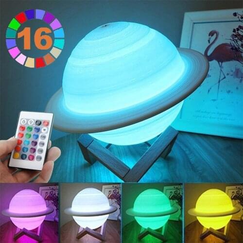 LED Night Light 3D Print Saturn Lamp 16 Colors Decor Star Lamp with Remote Controller USB Recharge Table Lamp for Kids Gift Lamp