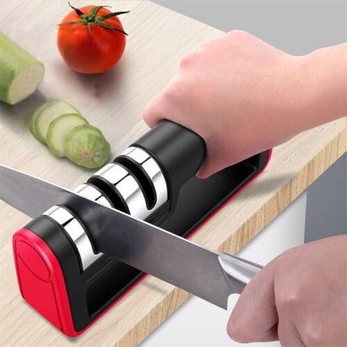 Knife Sharpener Tungsten Steel Diamond Ceramics 3 Stages Sharpener for Sharpening Fruit/Kitchen/Slicing Knife Non-Slip Base