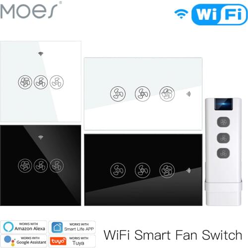 WiFi RF433 Smart Ceiling Fan Switch Smart Life/Tuya App 2/3 Way control Wireless Remote Control Works with Alexa and Google