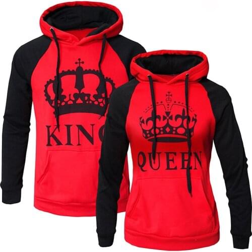 WBDDT Lover Couples King Queen Front Pocket Hoodies Cotton Pullover Men Women Sweatshirt Outerwear Drop Shipping
