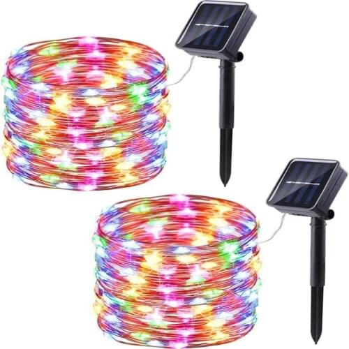Yohencin 2 Pack Multicolor 10M 100pcs LED Waterproof Solar Decorative for Christmas Parties Garden Solar Fairy Lights Outdoor