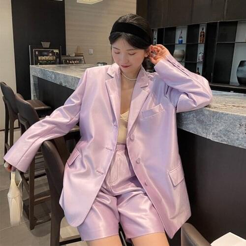 Spring Plus Size Women Korean Loose Light Purple Blazer New Autumn 2021 Lapel Long Sleeve Korean Casual Fashion Ladies Outerwear