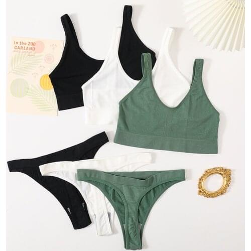 2PCS Women Bra Set Sexy Lingerie Wireless Bra Comfort Underwear Female Bralette Thongs Set Seamless Brassiere Top Sleepwear