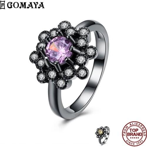 GOMAYA Flower Design Clear Zircon Rings White Zirconia Petal Finger Women Ring Party Birthday Gift To Friend Fashion Jewelry