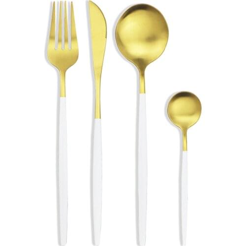 10Set/40Pcs White Gold Cutlery Set Stainless Steel Dinnerware Set Knives Forks Spoon Dinner Set Kitchen Tableware Silverware Set