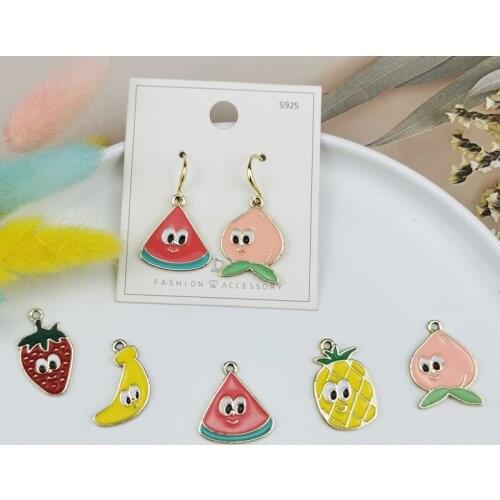 10pcs Lovely Fruit Family Enamel Charms Pendants Fit DIY Jewelry Accessories Cute Peach Banana Dangle Earrings Bracelet Floating