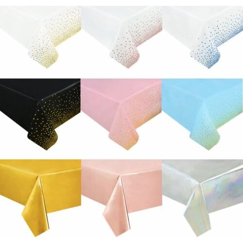 140cm*270cm Party Tableware Rose Gold Pink Blue Dot Disposable Tableware Wedding Birthday Baby Shower Plastic Table Cover Decor