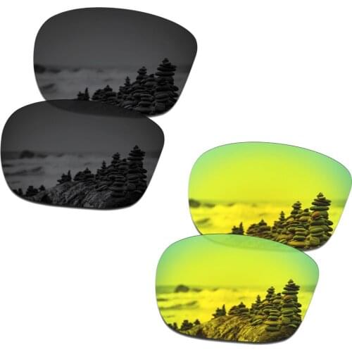 SmartVLT 2 Pairs Polarized Sunglasses Replacement Lenses for Oakley Sliver Stealth Black and 24K Gold