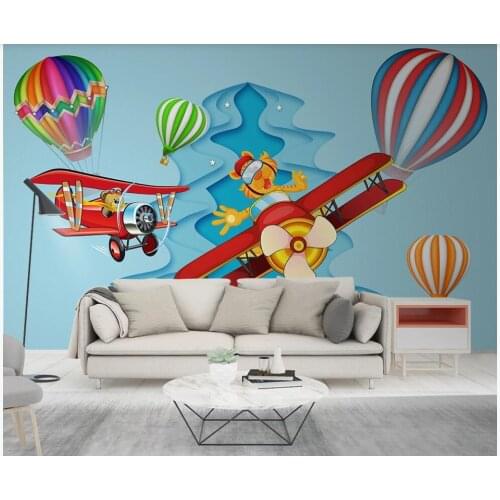 3d photo wallpaper custom mural on the wall Cartoon airplane hot air balloon children room home decor wallpaper for walls 3 d