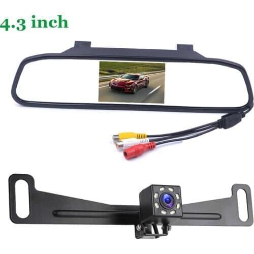 4.3 Inch Rearview Mirror Monitor With Full HD Plate Frame LED Diode Light Reverse Camera