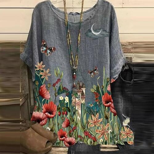 3xl Plus Size Flower Tunic Shirts For Ladies 2021 Summer Fashion Short Sleeve Casual Big Size Tops For Female Tunique Femme
