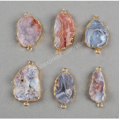 BOROSA Free form Brazilian Galaxy Quartz Connector Natural Quartz Stone Bead Gold Plated Connector DIY Jewelry Finding G0406
