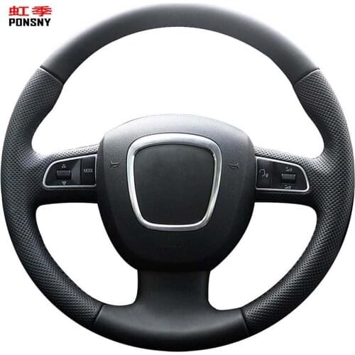 PONSNY Artificial Leather Car Steering Covers Case for Audi A3 (8P) 2008-2013 A4 (B8) 2008-2010 A5 2008-2010 A6 (C6) 2007-2011