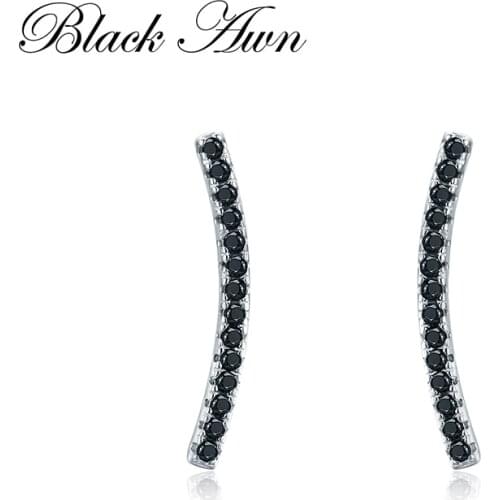 Black Awn 2020 Simple 100% Genuine 925 Sterling Silver Jewelry Black Spinel Stone Star Cute Party Stud Earrings for Women II021
