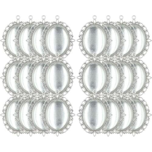 ZHUBI 30*40MM Double-sided Lace Oval Base Glass Pendant Fits Embedded Cabochon Cameo Bezel Blank Setting DIY Jewelry Making