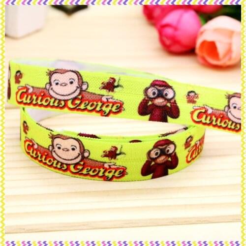 DHK 5/8'' 5yards Fold Elastic FOE george monkey printed headband headwear hair band diy decoration OEM Wholesale E72