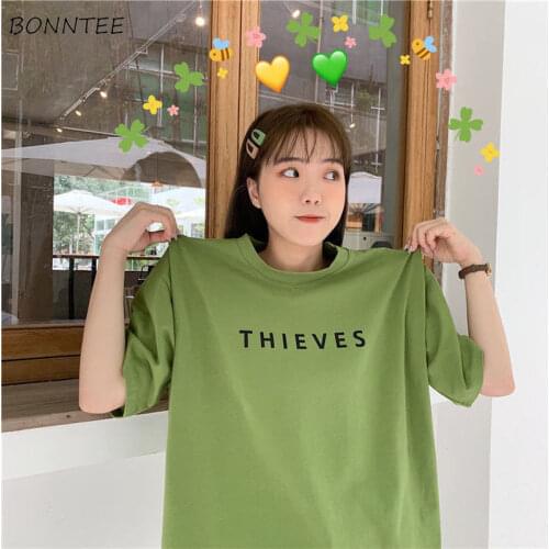 T-shirts Women College Letter Friends Loose Hot Sale All-match Chic Female Simple Summer Harajuku Basic Tops Korean Style Casual