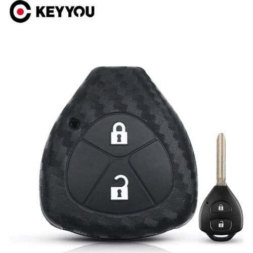 KEYYOU Carbon Silicone Car Key Case For Toyota Avlon Crown Corolla Camry RAV4 Reiz Yaris Prado Key 2 Button Remote Fob Cover