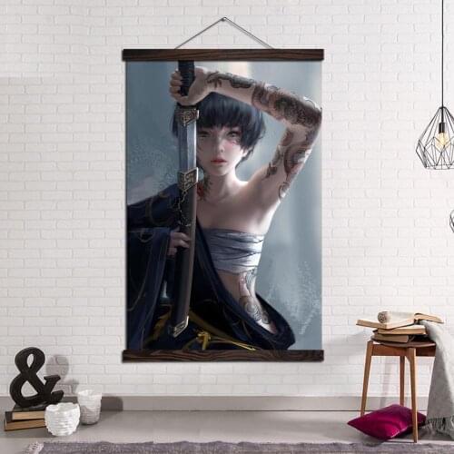 Wall Art Canvas Print and Poster Picture Canvas Painting Modern Pictures for Living Room Decoration Japan Cartoon Woman Warrior