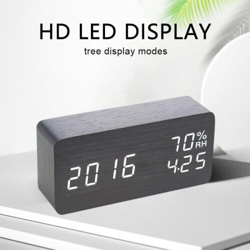 NEW Bedroom Alarm Clock Home Bedside Desktop Wood Alarm Clock Living Room Multifunction Electronic LED Display Desk Alarm Clock