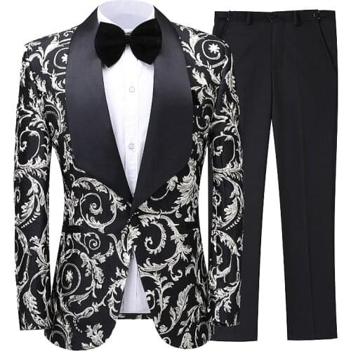 EU size 2020 New Luxury Brand Jacquard Printed Men Suit Slim Fit Wedding Tuxedo Custom Made Wedding Groom Party male Suits