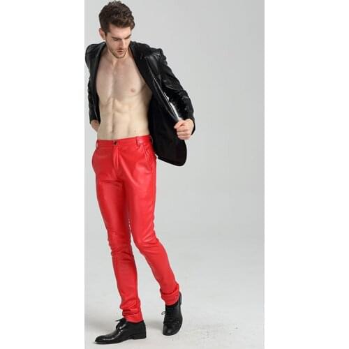 New men leather pants men leather motorcycle pants Korean fashion nightclubs tight motorcycle PU leather pants men pants