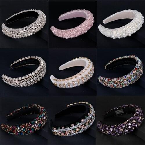 Full Pearls HairbandsPadded Crown Headband Headband For Women Ladies Flower Hair Hoop Luxury Party Rhineston Hair Accessories