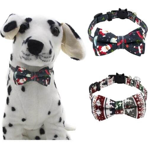 Lovely Cat Christmas Polyester Collar With Bell Bowknot Polyester Pet Seat Belt Buckle Adjustable Neck Strap Dog Accessories