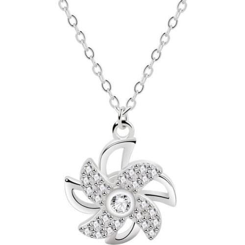 KOFSAC Rotating Windmill Silver Color Necklace For Women Valentines Day Jewelry Fashion Zircon Pendant Lady Girl Birthday Gifts