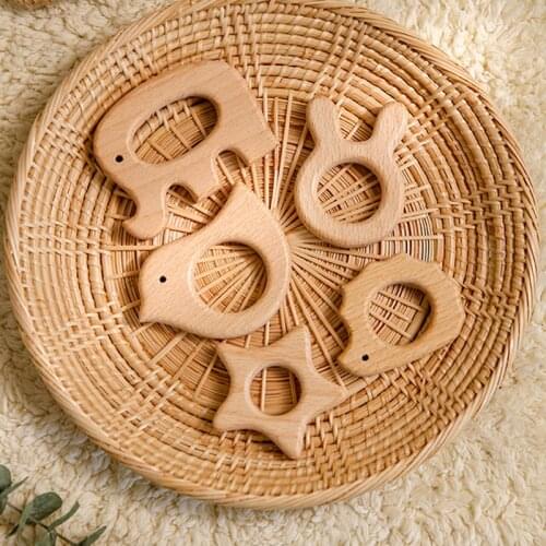 Lets Make Baby Teether Animal Beech Wood Rings 10PCS Bird Unicorn DIY Accessories Teething Toys Baby Products Wooden Teethers