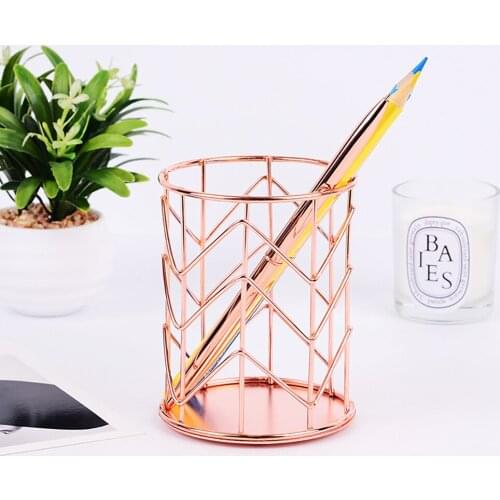 Rose Gold Storage Basket Cylinder Pen Pencil Collection Holder Makeup Brushes Storage Tool Iron Home Office Desk Organizer